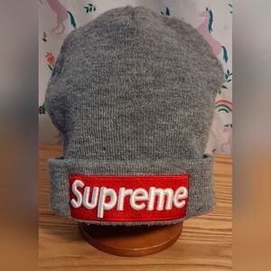 NWOT Supreme x New Era Grey Cotton Unisex Streetwear Unisex Box Logo Beanie Hat